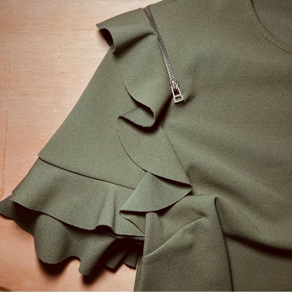 Zara olive green ruffle sleeves dress, size Large NWT - Picture 4 of 8